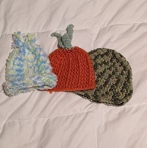 SET Of 3 Handmade Crochet Newborn Beanies